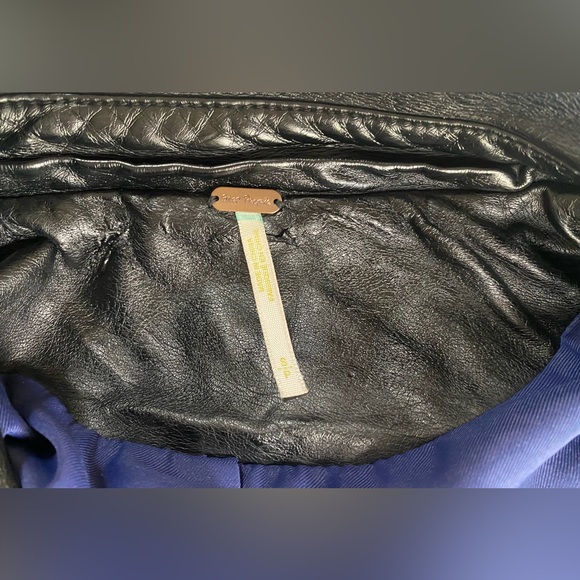 Free People Women Black Vegan Moto Faux Leather Jacket Biker Size Small - Picture 8 of 10